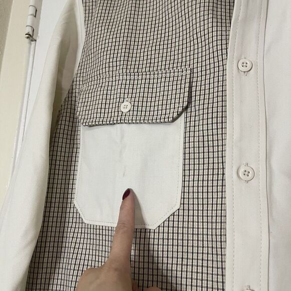 NEW! DICKIES Long sleeve plaid khaki tan button down heavy weight shirt medium - Picture 2 of 6